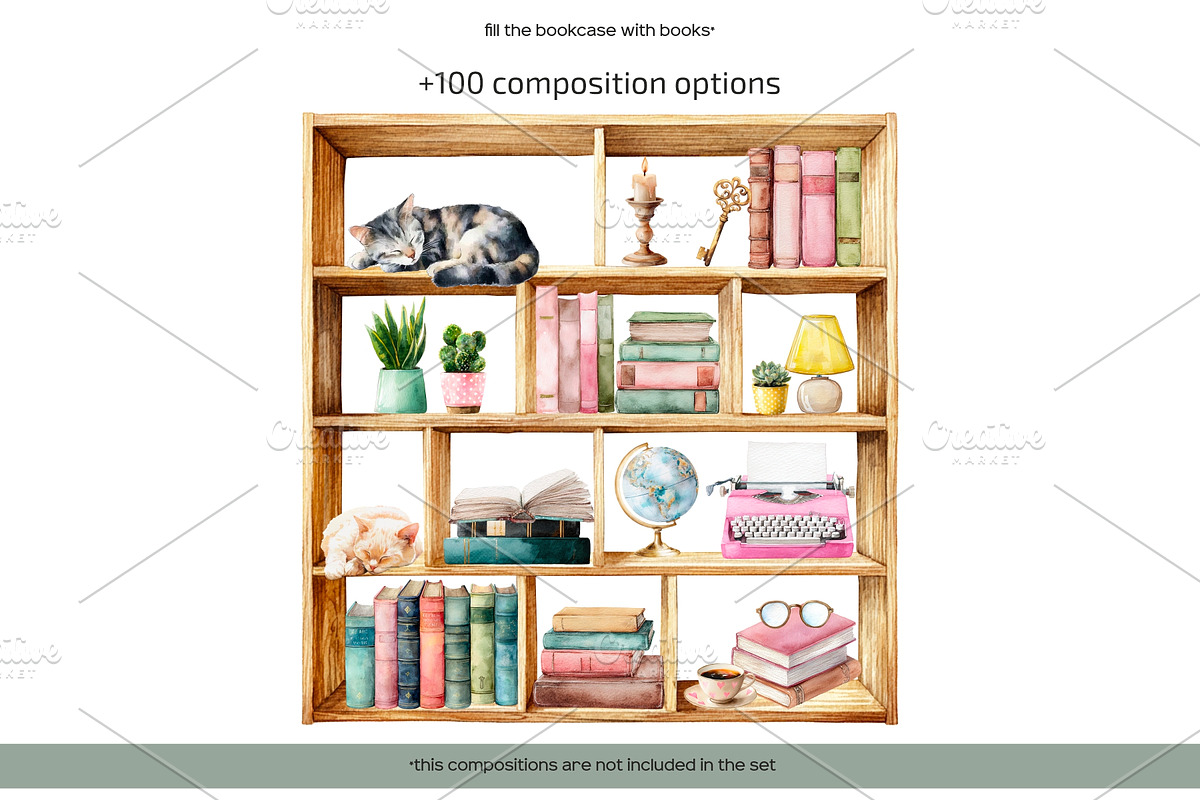 Watercolor book lover clipart, an Education Illustration by Art and Funny (Photo 8 of 12)