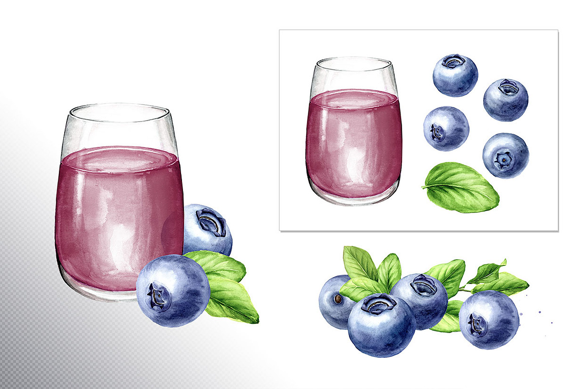 Blueberry. Watercolor collection, a Food Illustration by Daria Ustiugova (Photo 12 of 25)