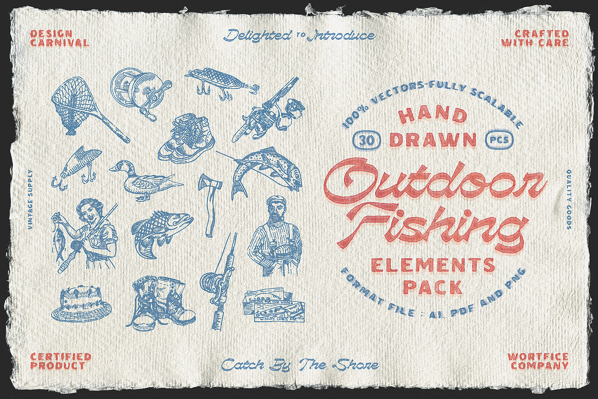 Hand-Drawn Outdoor Fishing Elements, a Sport Illustration by Wortfice (Photo 1 of 6)