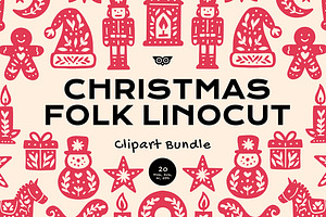 Christmas Folk Linocut Clipart Bundl, an Illustration by ClayStudio