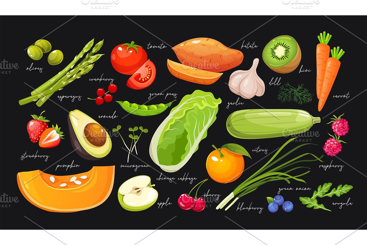 Poster with fruits and vegetables, a Food Illustration by Elen_Art