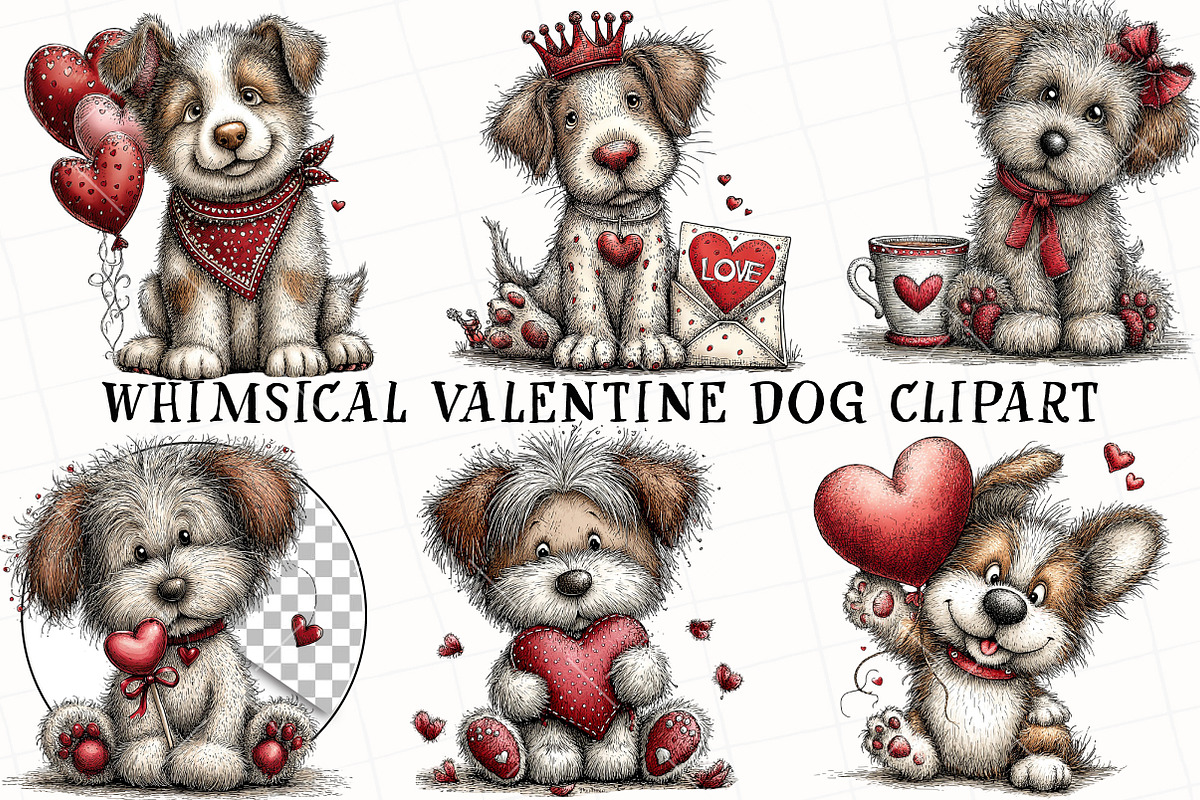 Whimsical Valentine Dog Clipart, an Illustration by OK Design (Photo 2 of 6)