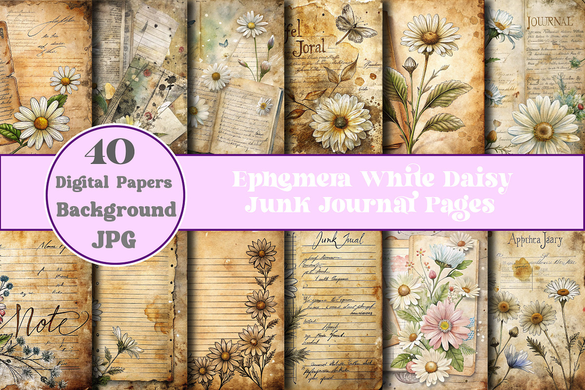 Ephemera White Daisy Junk Journal Pa, a Background Photo by Wow Magic (Photo 1 of 2)