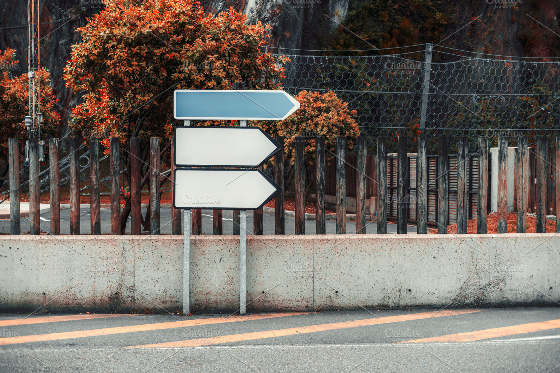 Blank arrow sign mockup set outdoors, a Transportation Photo by SkyNext