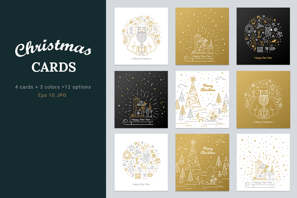 Gold line Christmas set, an Illustration by Fay_Francevna (Photo 3 of 5)