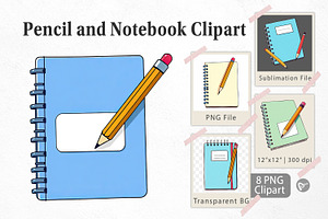 Pencil and Notebook Clipart, a Graphic by Artnoy