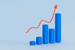 3D Bar Chart with Red Upward Trend Arrow – Business Growth, a Business Photo by RF Images