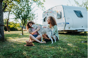 Young couple and dog are on a, a Person Photo by HalfPoint