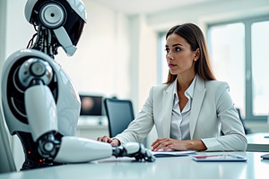 Female executive and robot in a busi, a Technology Photo by Perpis