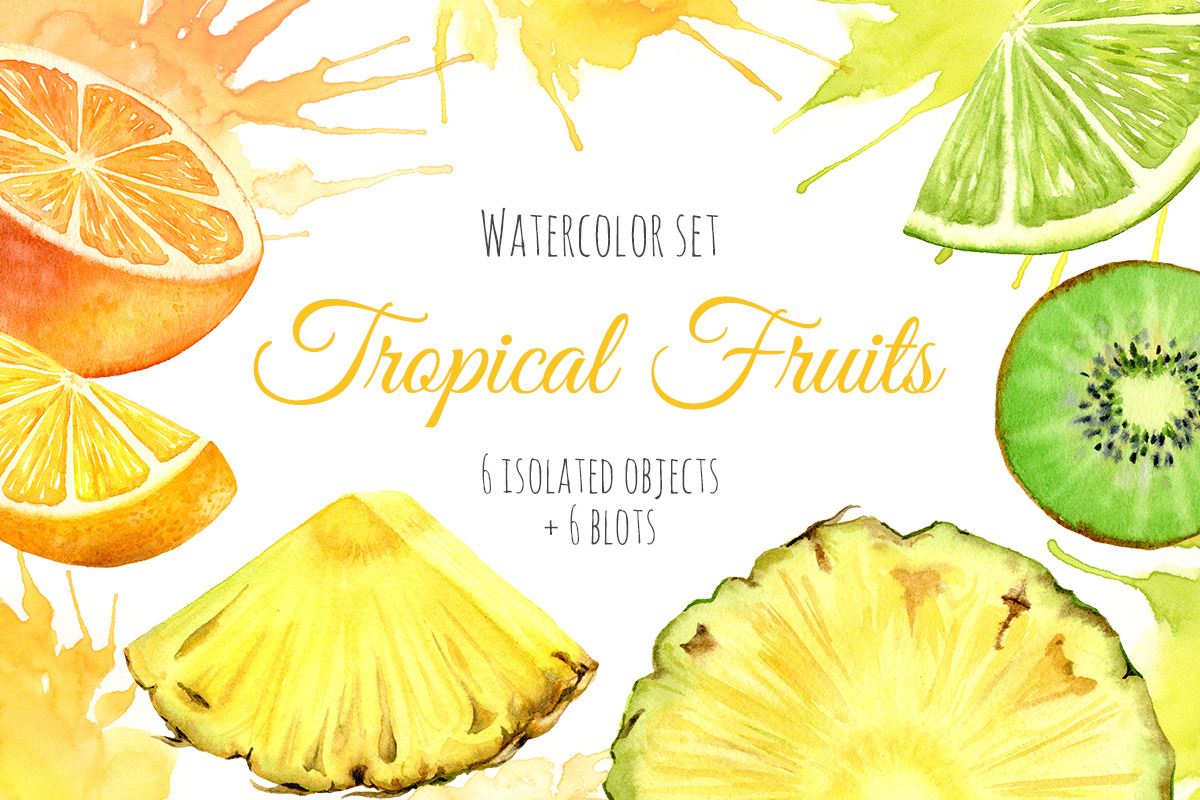 Watercolor Tropical Fruits set, a Graphic by Akvarelldesign (Photo 1 of 3)