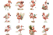 Summer Flamingo Whimsical Clipart, a Seasonal Illustration by Designking (Thumbnail 2 of 5)