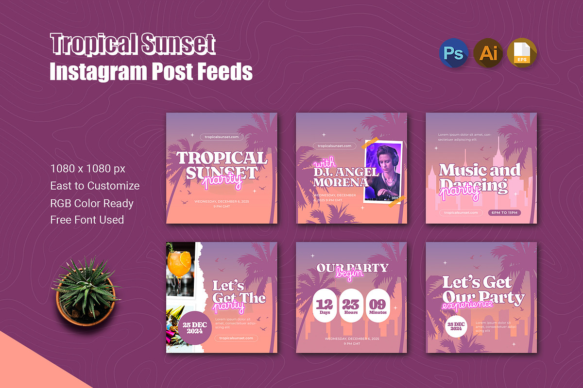 Tropical Sunset Instagram Post, a Social Media Template by Esensifiksi.studio