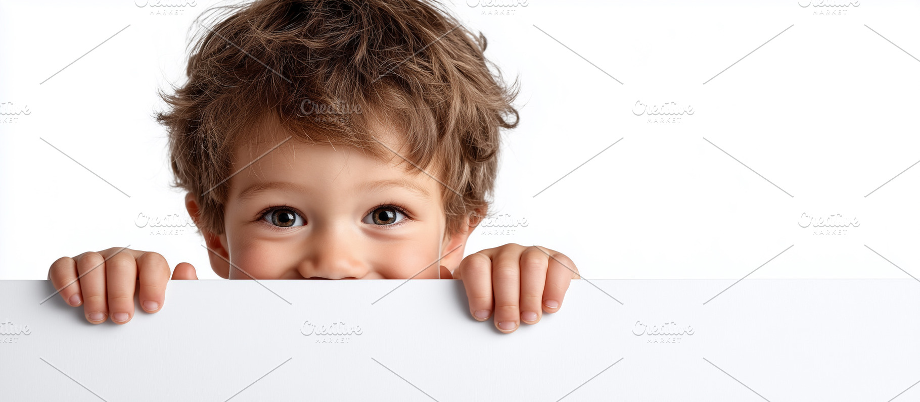 Cute toddler peeking over a white, a Person Photo by MistyDay