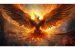mythical gold phoenix ai generated, an Animal Photo by pikepicture