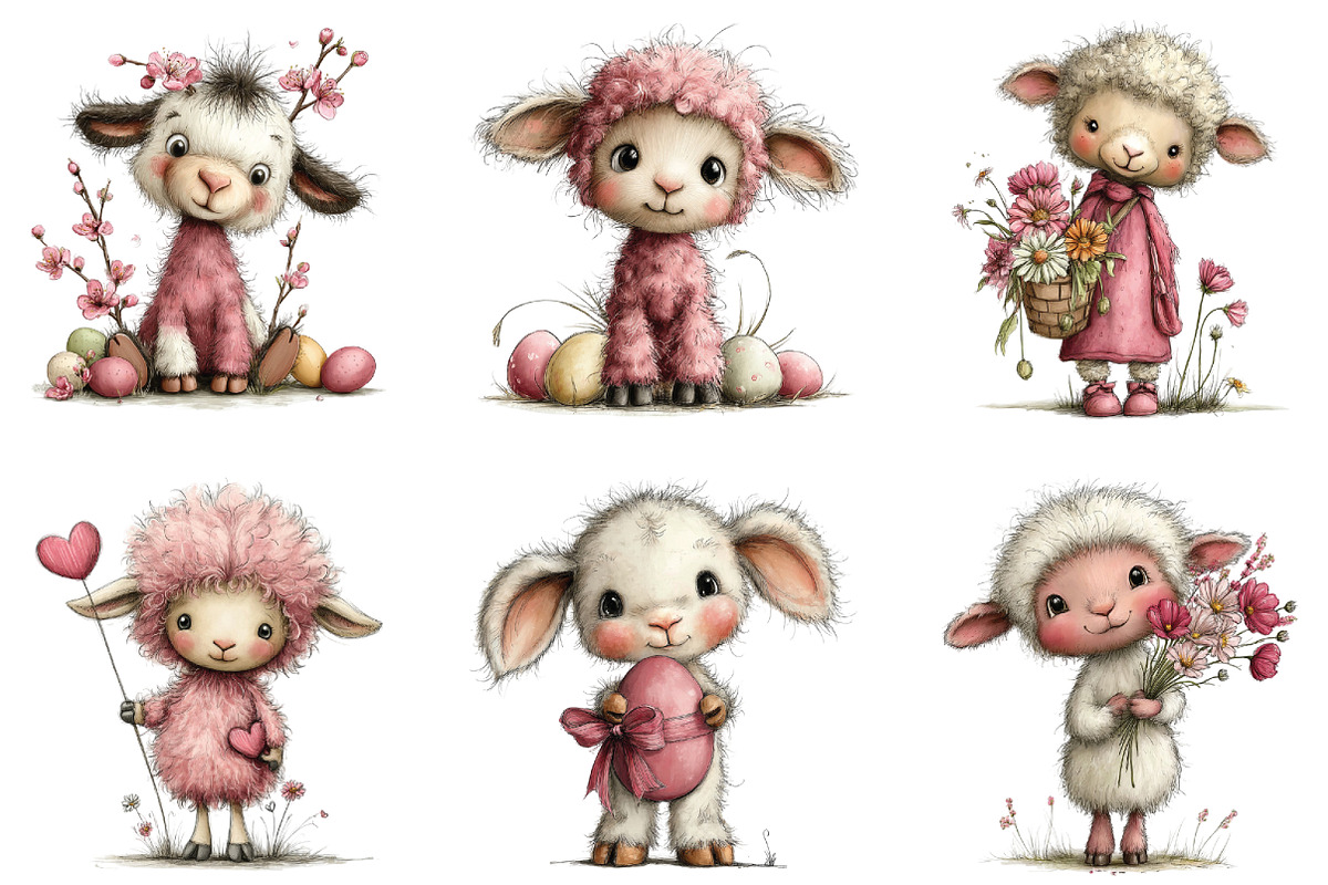 Whimsical Pink Easter Lamb Clipart, an Illustration by CraftArtStudio (Photo 4 of 6)