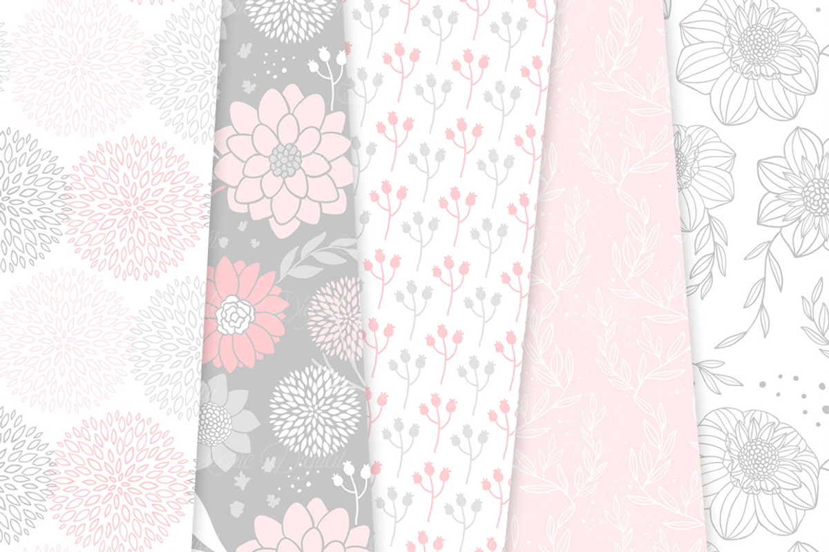 Pink and Gray Floral Vector Patterns, a Pattern Graphic by Avenie Digital