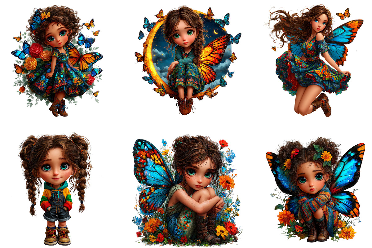 Butterfly Girls Whimsical Clipart, a Seasonal Illustration by Designking (Photo 3 of 5)