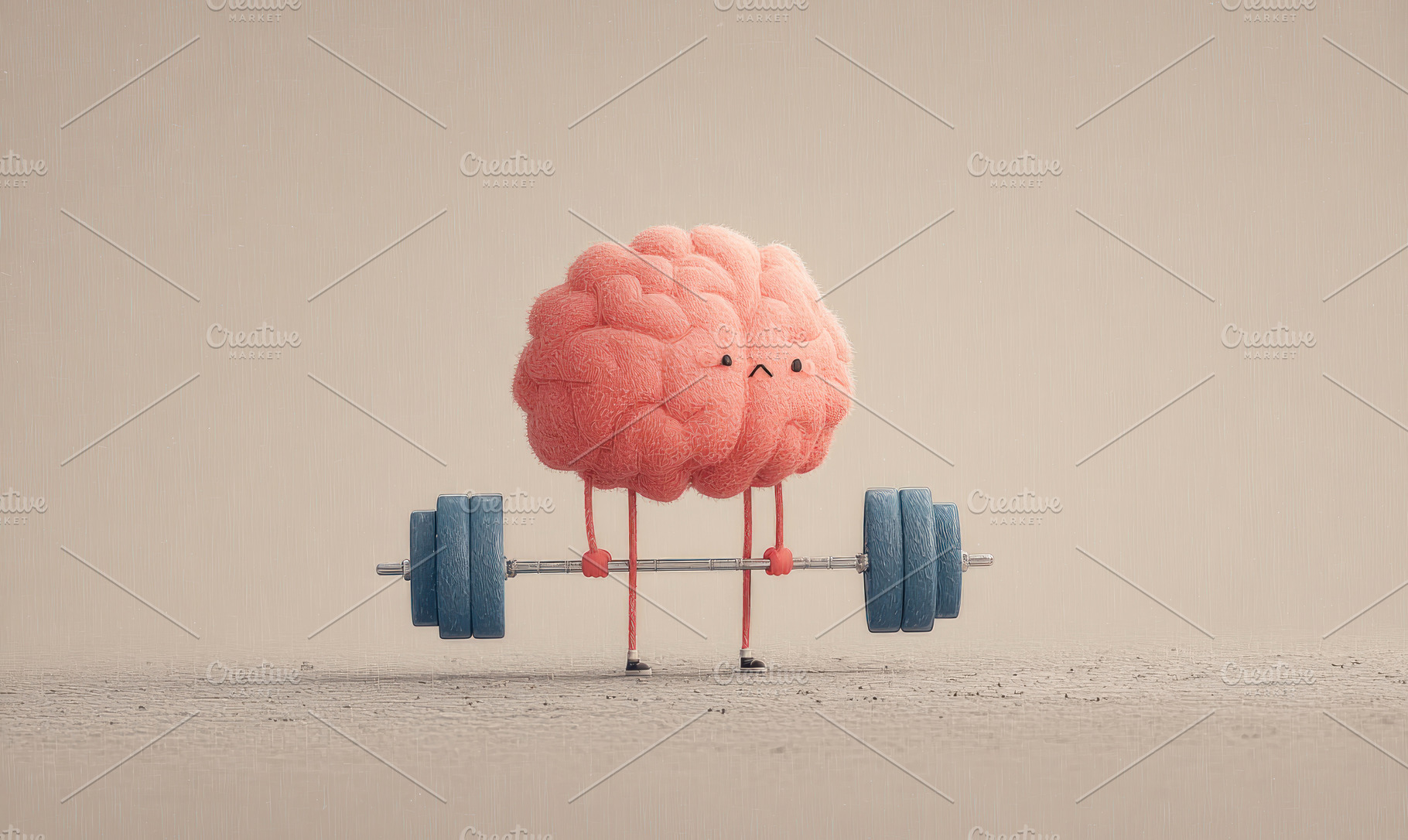 Cute brain character lifting heavy barbell representing mental s, a Sports & Recreation Photo by José Manuel Gelpi