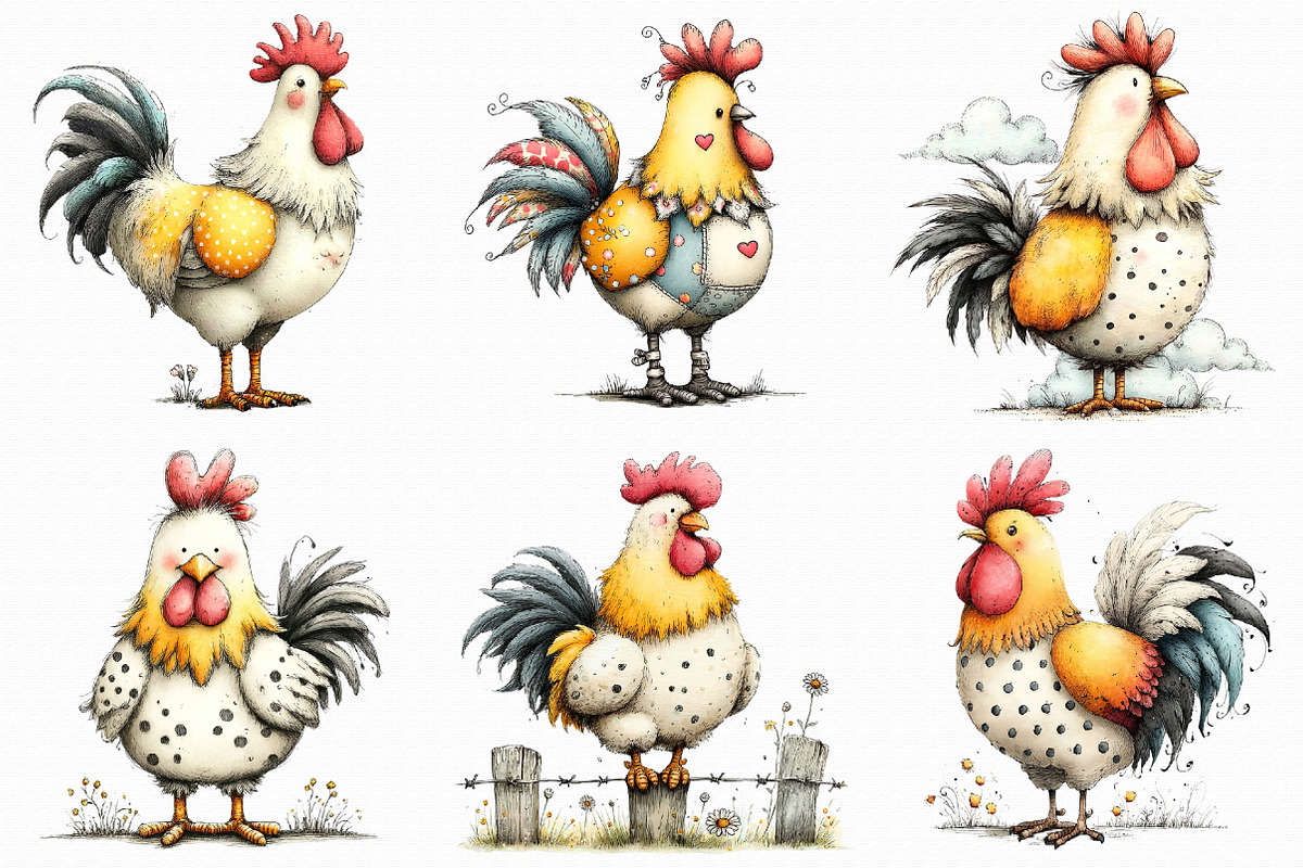 Whimsical Farm Rooster Clipart, an Illustration by Libby Wishes (Photo 7 of 7)