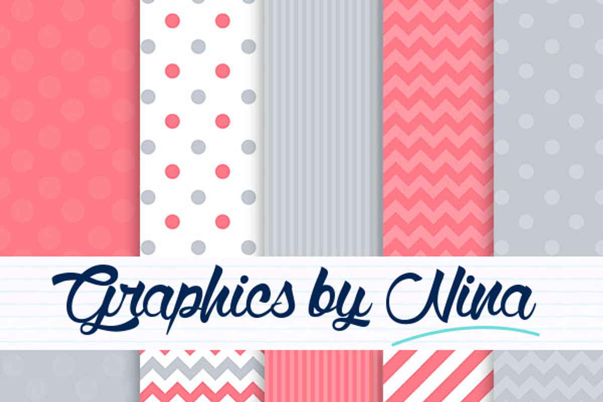 Gray and coral digital papers