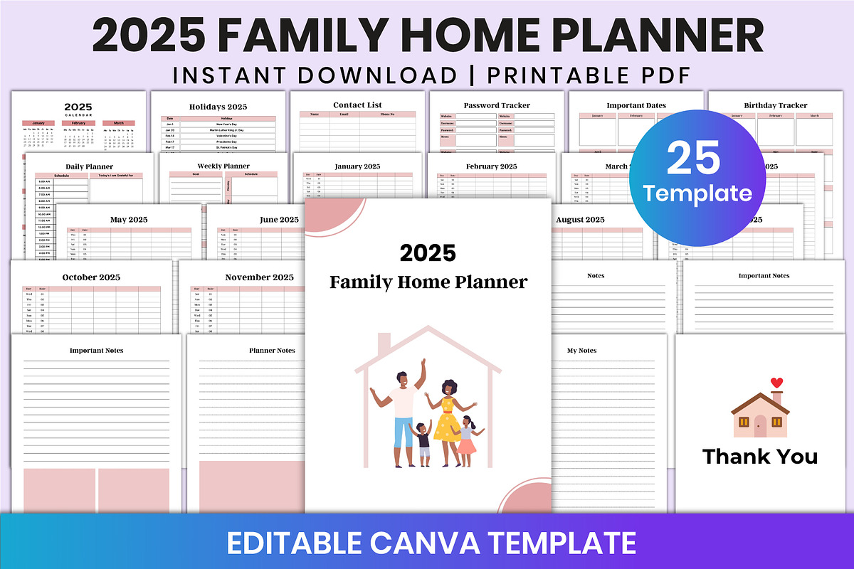 2025 Family Home Planner For Canva, a Stationery Template by Shumaya (Photo 1 of 5)