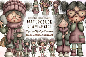 Quirky New Year Girl Clipart, an Illustration by Sublimation Artist
