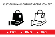 Hand Holding Shopping Bag Icons Set, an Outline Icon by Artonix (Thumbnail 1 of 2)