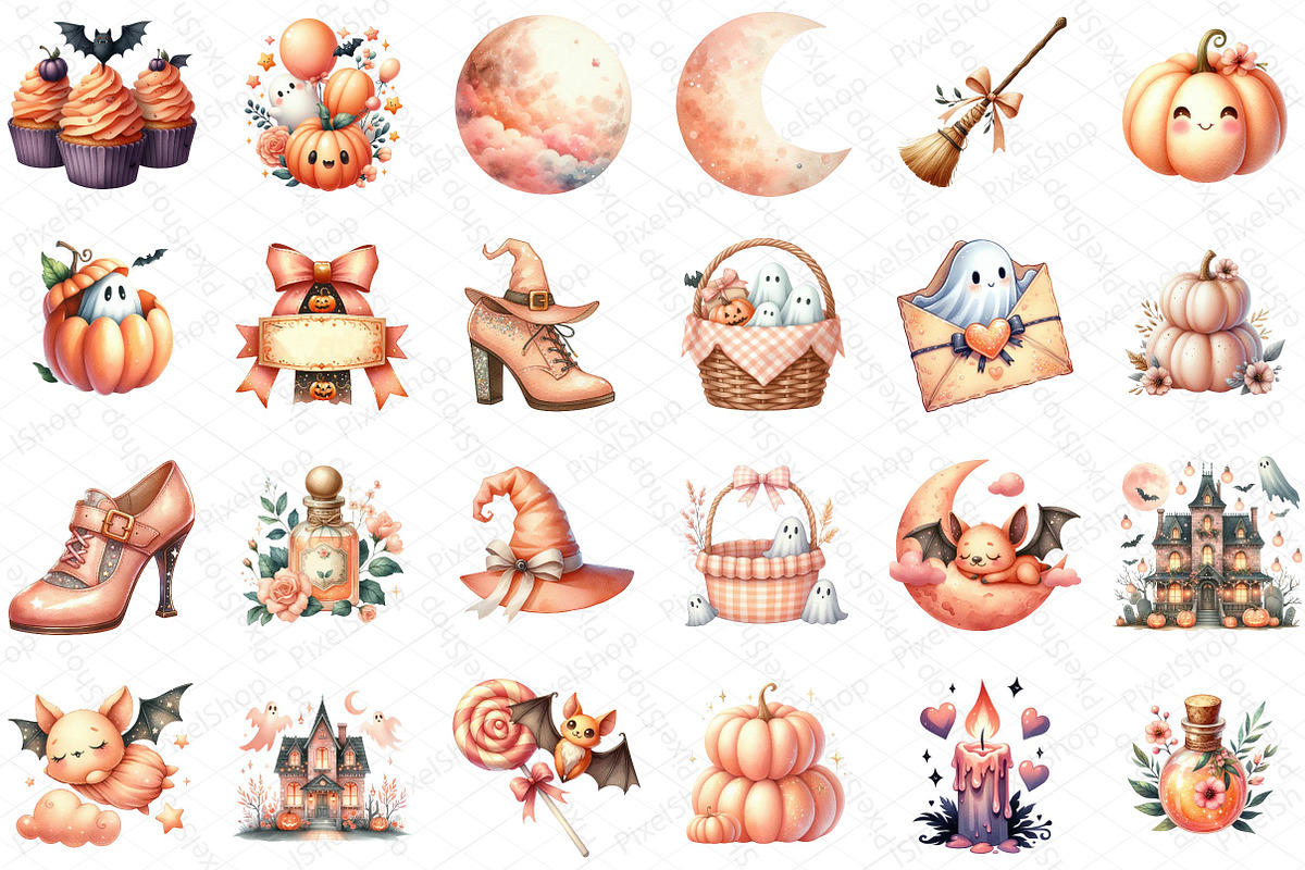 Peach Colored Halloween Clipart, an Illustration by DreamPrint404 (Photo 3 of 5)