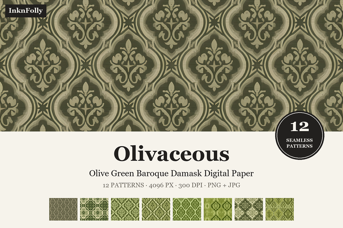 Olivaceous Seamless Patterns, a Pattern Graphic by Inknfolly (Photo 2 of 4)