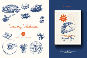 Savory Sketches & Posters, a Food Illustration by Elena Pimonova