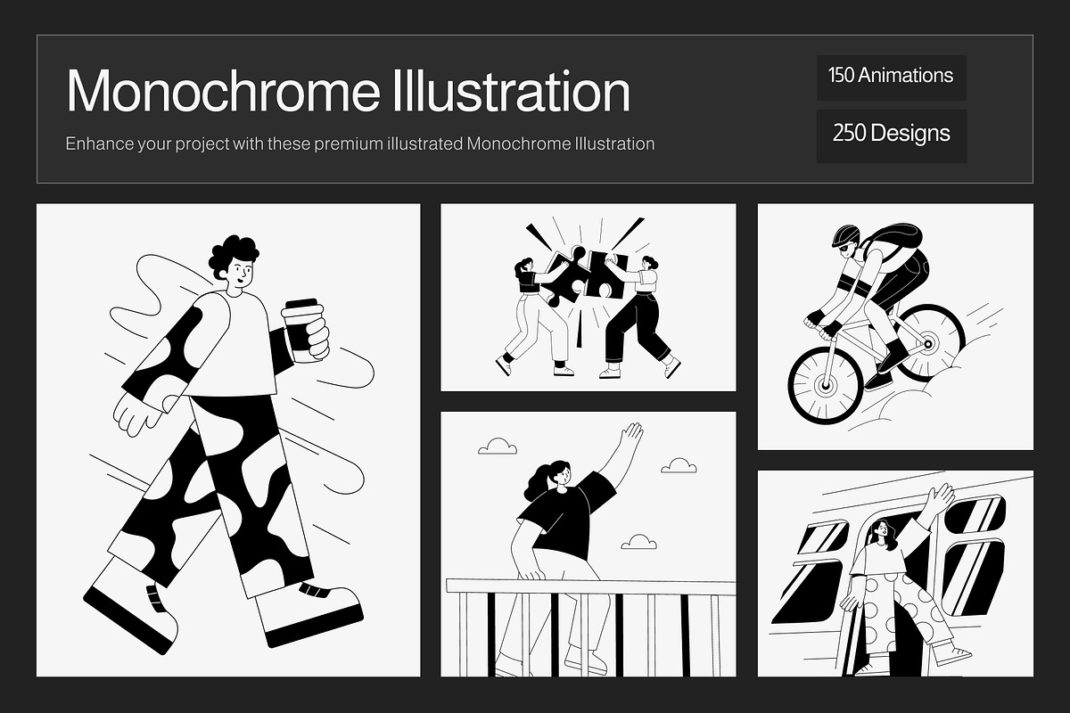 Monochrome Illustration Bundle, a Person Illustration by Vectors Market (Photo 1 of 18)