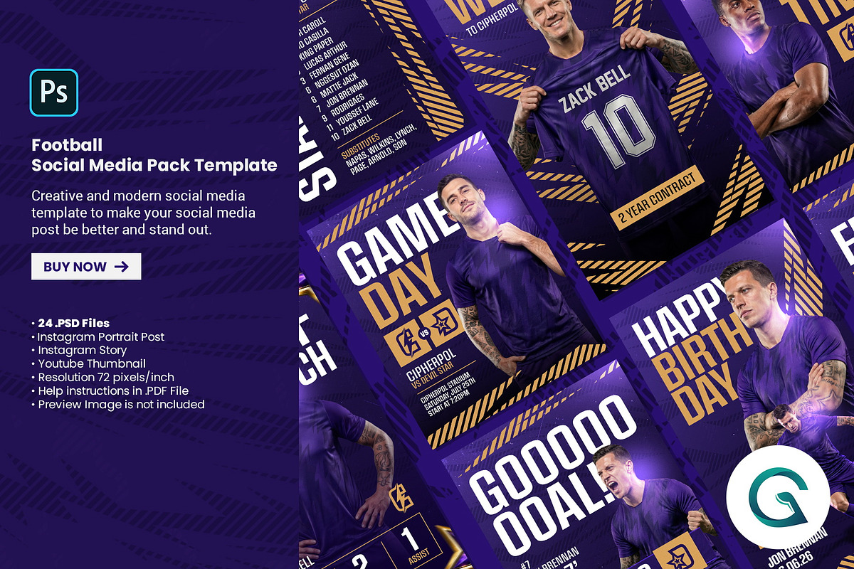 Football Social Media Pack Template, a Social Media Template by Geelator Studio (Photo 1 of 4)