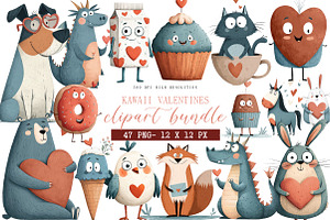 Kawaii Valentines Clipart, an Illustration by DreamArtGraphic
