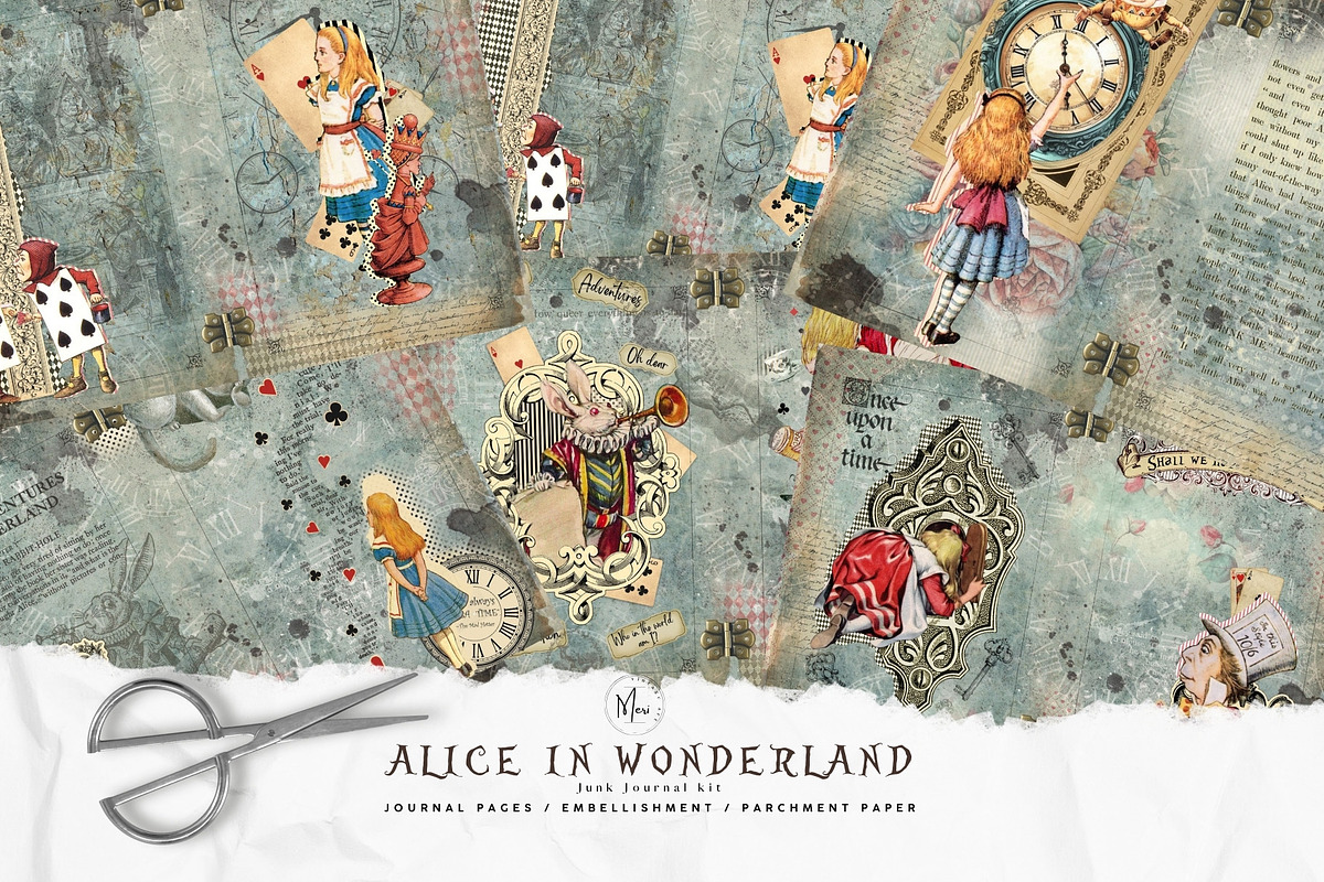 Alice in Wonderland Junk Journal Kit, an Illustration by meribela (Photo 1 of 7)