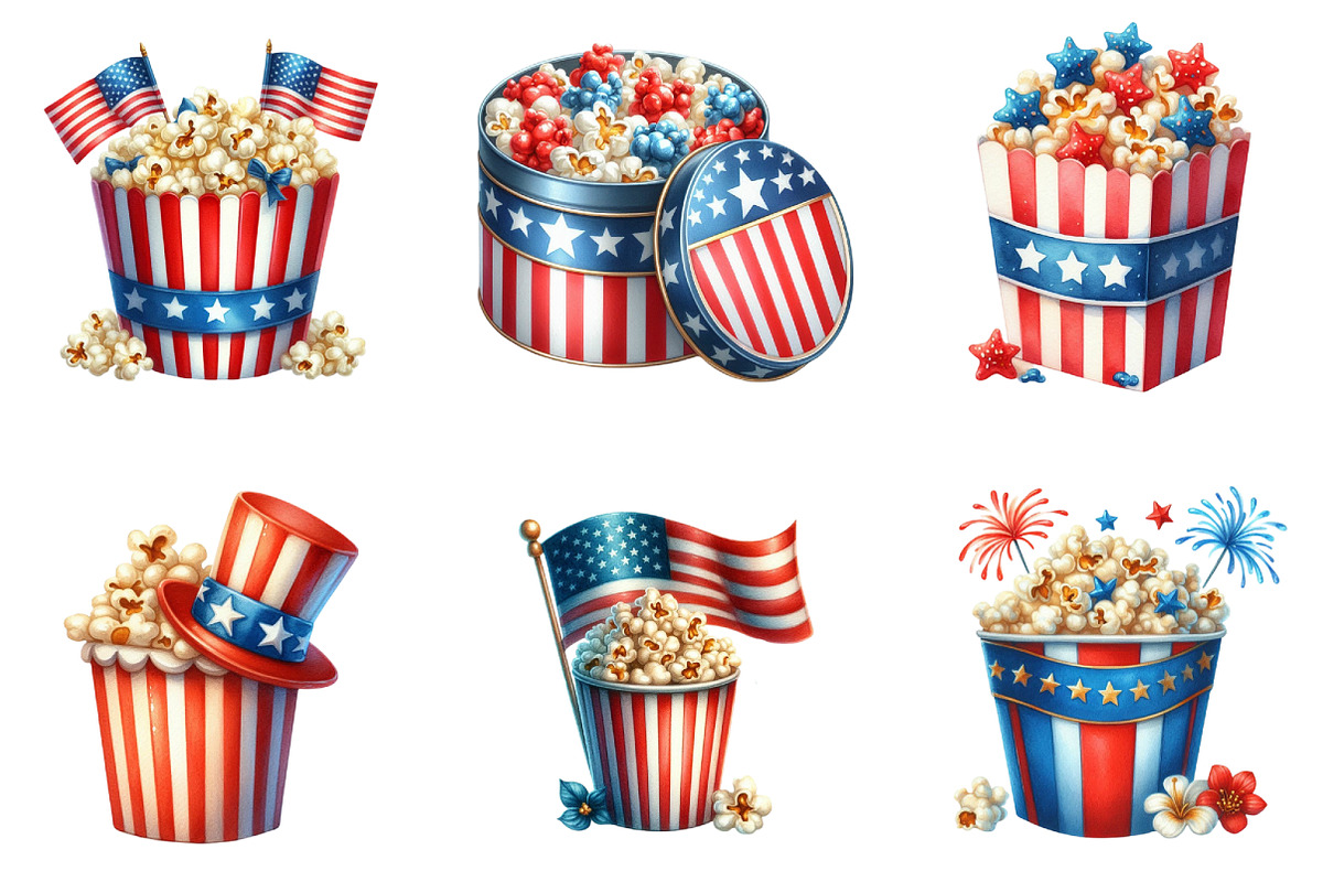 Watercolor 4th of July Popcorn, a Seasonal Illustration by DreamArtGraphic (Photo 3 of 4)