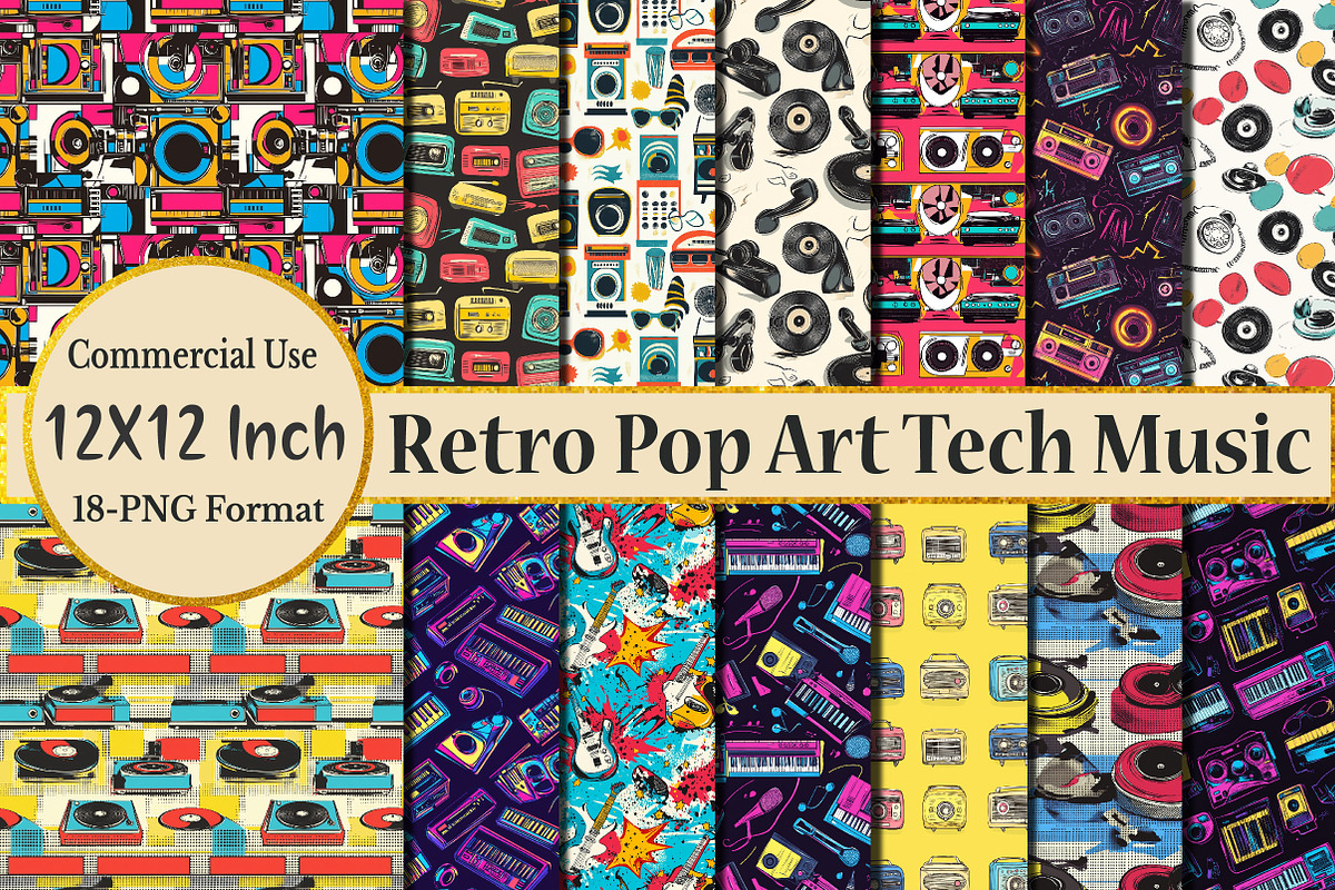 Retro Pop Art Fun Vintage Tech Music, a Pattern Graphic by Rose Art (Photo 1 of 4)