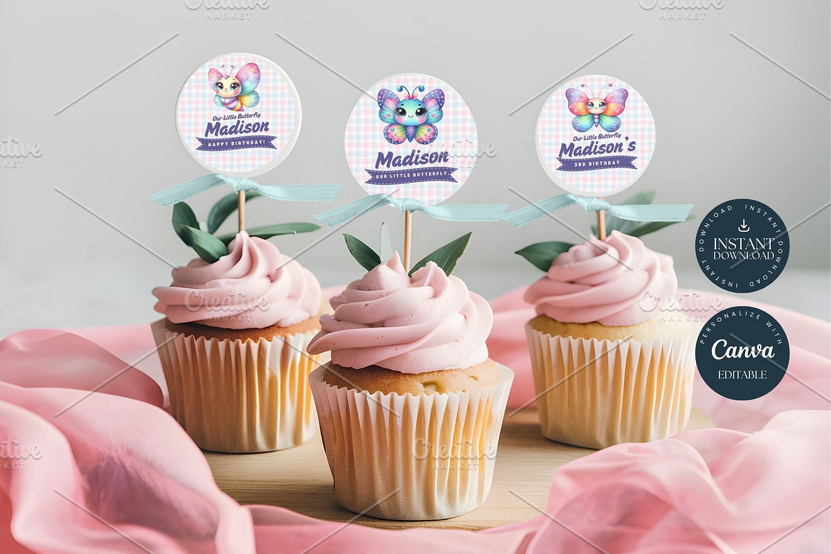 Butterfly Birthday Cupcake Toppers, an Invitation Template by Tracia Creative (Photo 5 of 5)