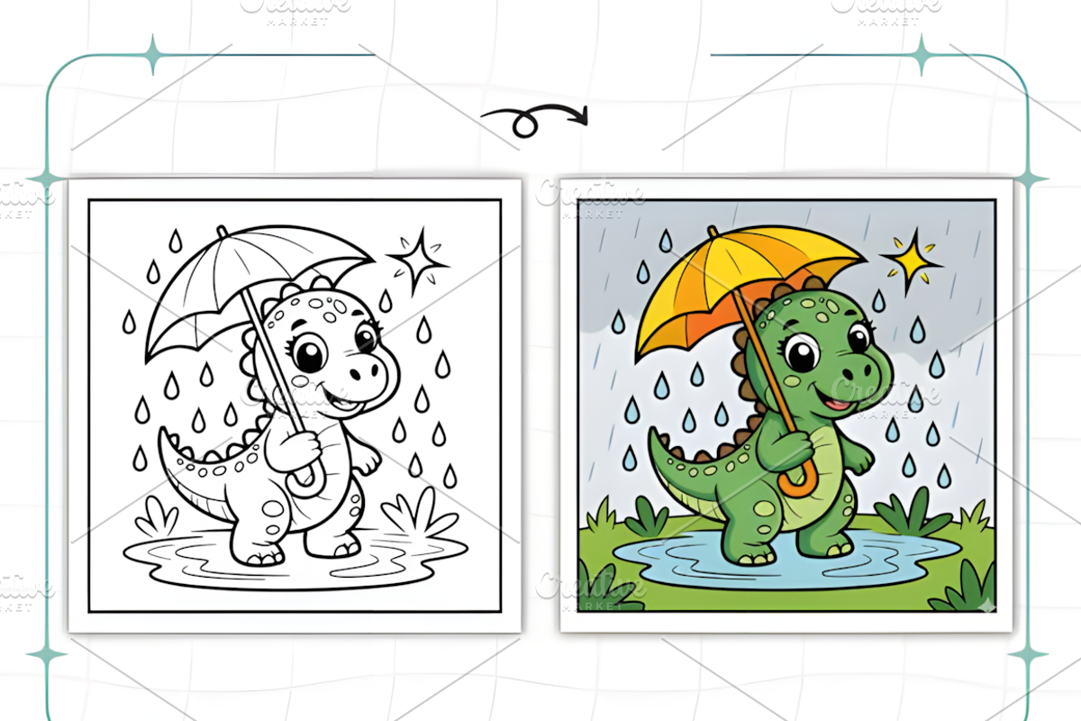 Bold Easy Cute Dinosaur Coloring Pag, an Animal Illustration by Ink Gallery (Photo 3 of 9)