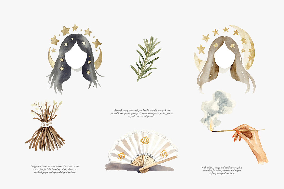 wiccan clipart boho witch png set, a Decorative Illustration by Patishop Art (Photo 4 of 9)