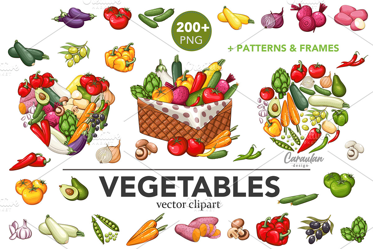 Veggies Clipart, Farmers Market Set, a Food Illustration by Serghei Caraulan (Photo 1 of 4)