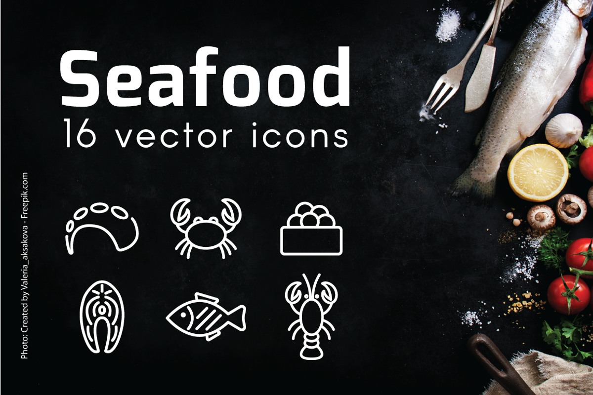 SEA FOOD - vector line icons, an Outline Icon by marusdesign (Photo 1 of 2)