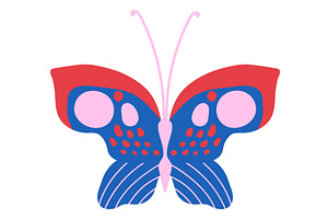 Butterfly In Kid Print Style. Hand