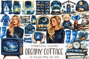 Dreamy Night Cottage Clipart, an Illustration by OK Design (Thumbnail 1 of 5)