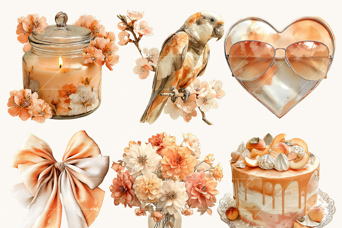 Peaches Floral Lover Clipart Bundle, an Object Illustration by BusyDaydesign (Photo 5 of 9)