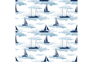 Seamless Background, Sailboats And