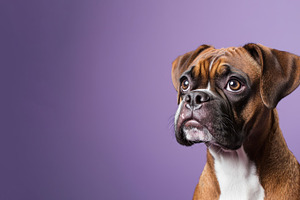 Boxer dog with wrinkled forehead and soulful eyes looking up aga, an Animal Photo by José Manuel Gelpi