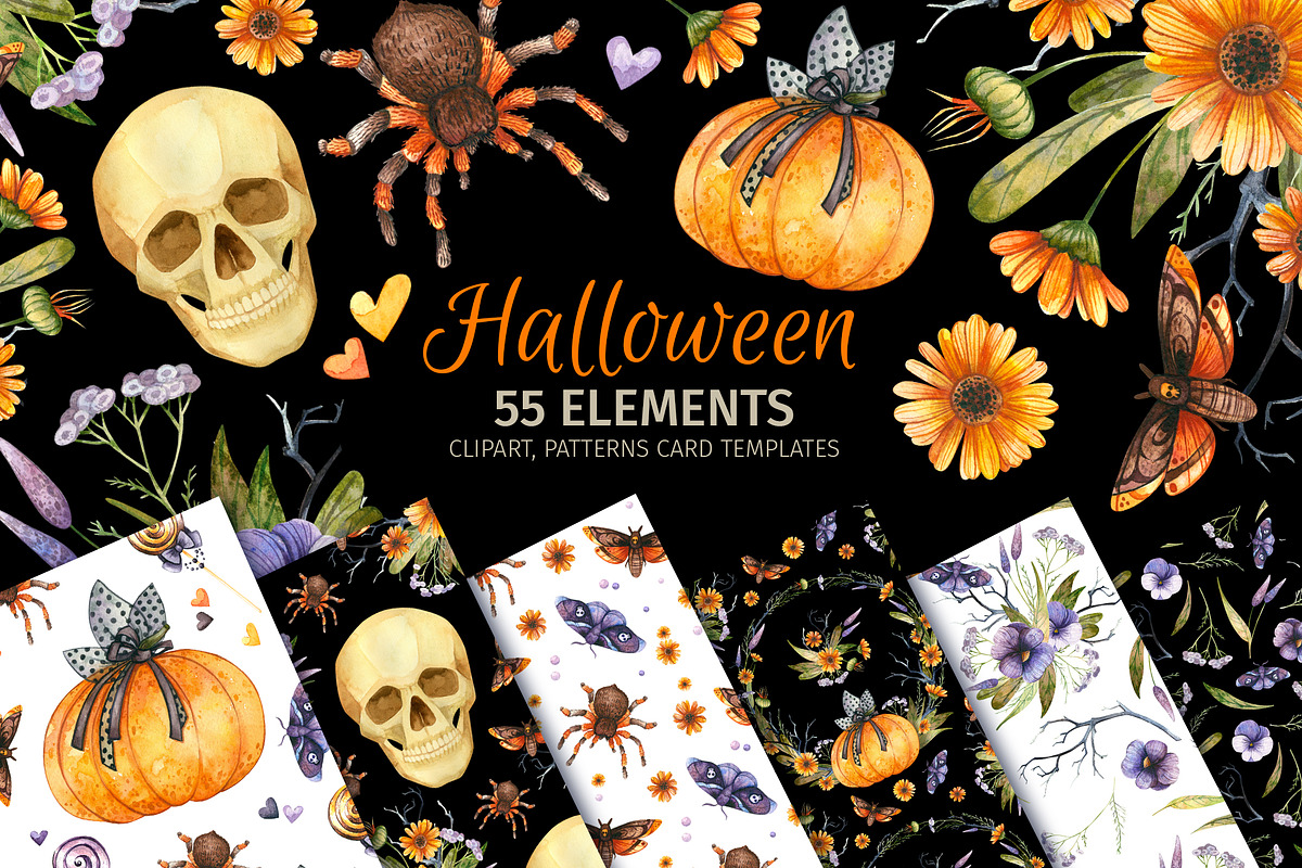 Watercolor Halloween Clipart, an Object Graphic by Valin Malin (Photo 1 of 14)