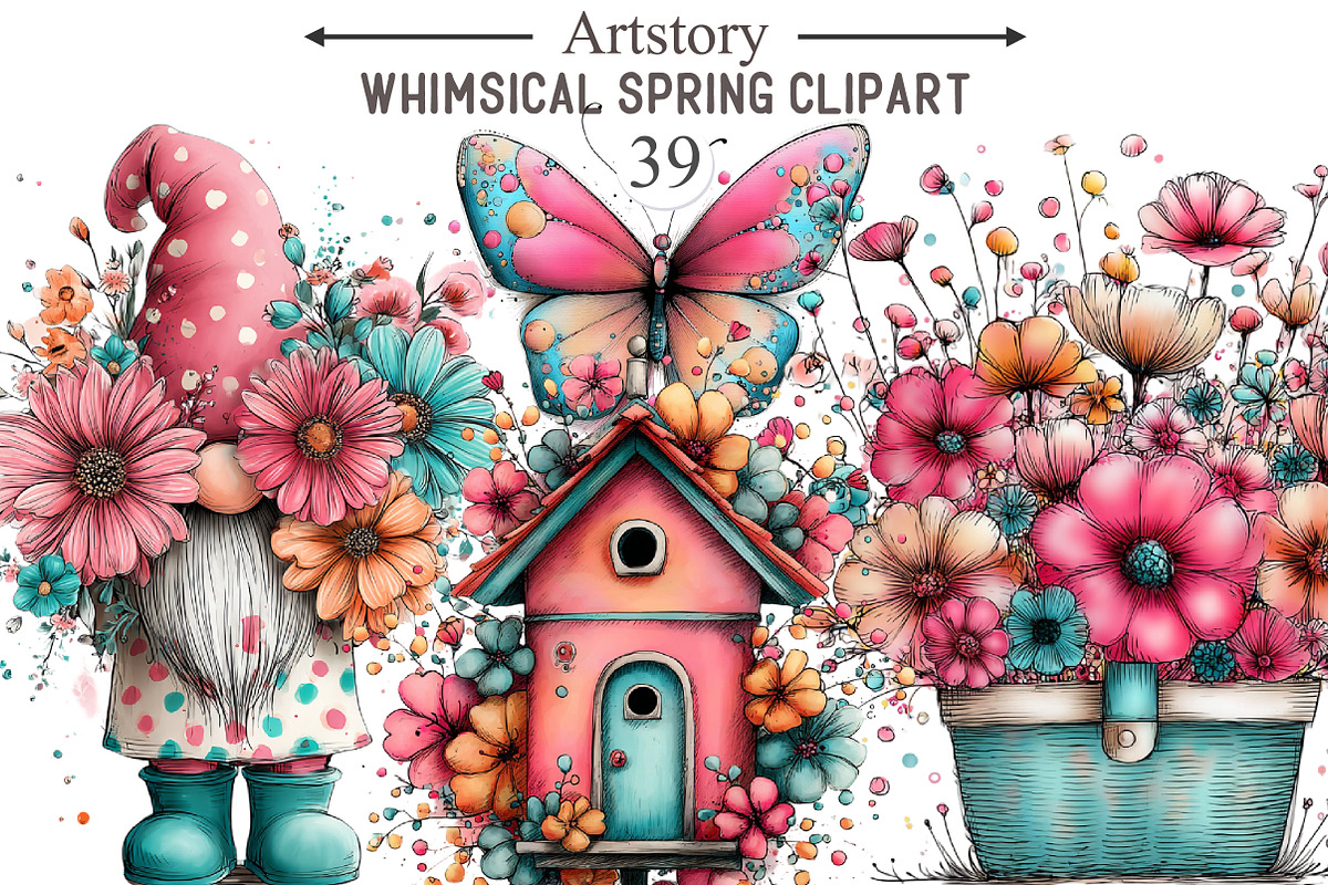 Whimsical Spring Clipart, an Illustration by designcity5 (Photo 1 of 5)