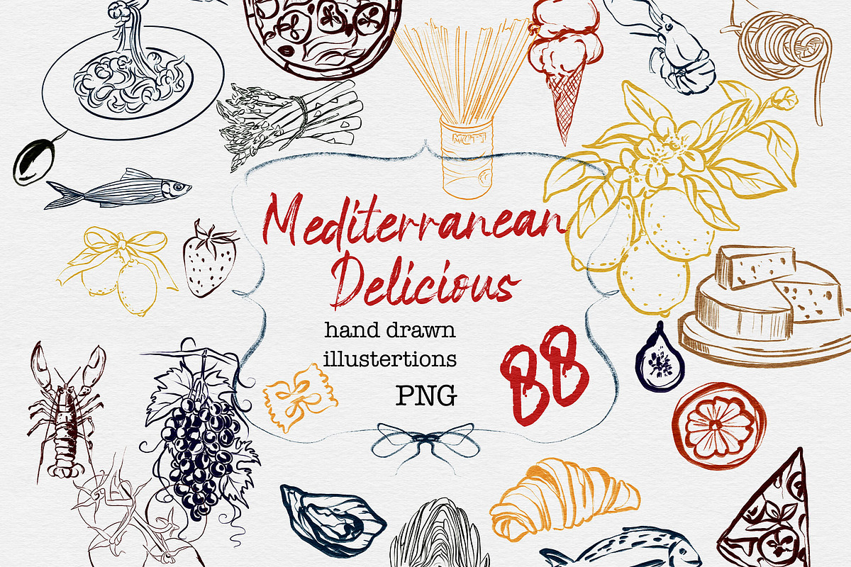 Mediterranean Food Illustrations, a Graphic by HabitusDesigns (Photo 1 of 5)