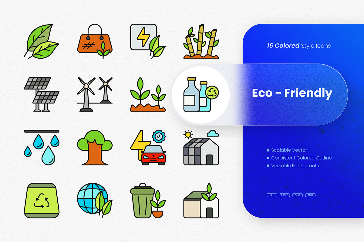 Eco - Friendly Colored Icons, an Outline Icon by cidcud_graphic